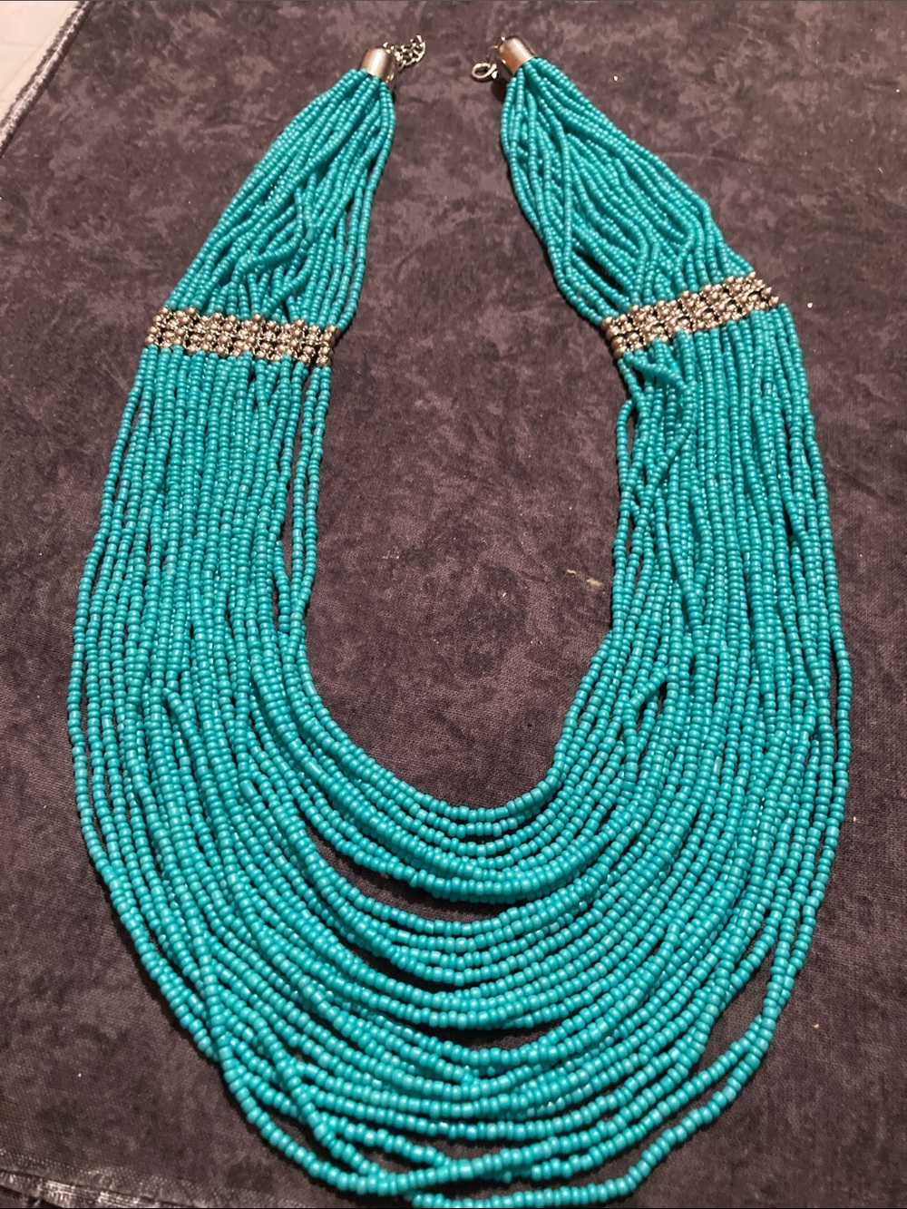 Turquoise Colored Multi-Strand Beaded Statement Necklace